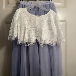 Little girls size 5 two piece dress set. Lace shirt with tulle skirt